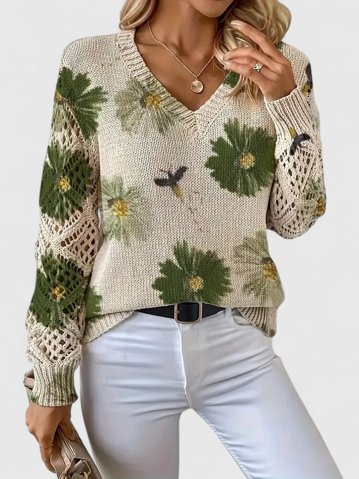 Margaret™ | Dzianinowy sweter z ażurowymi rękawami
