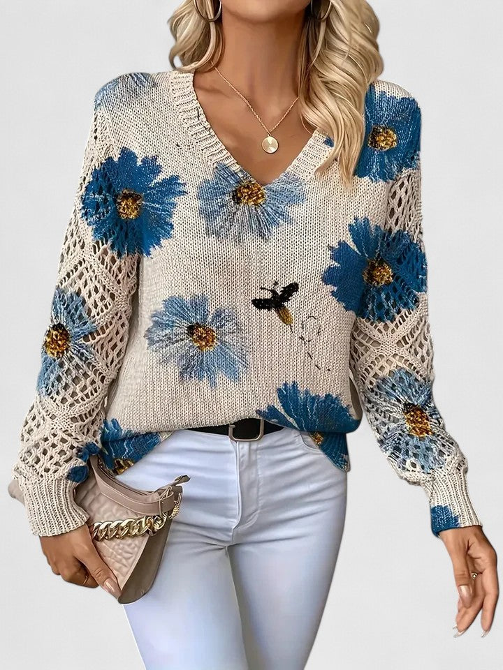 Margaret™ | Dzianinowy sweter z ażurowymi rękawami