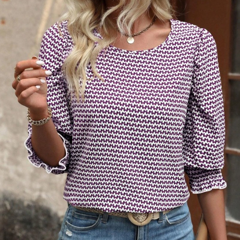 👚 Damski top casualowy z okrągłym dekoltem i nadrukiem