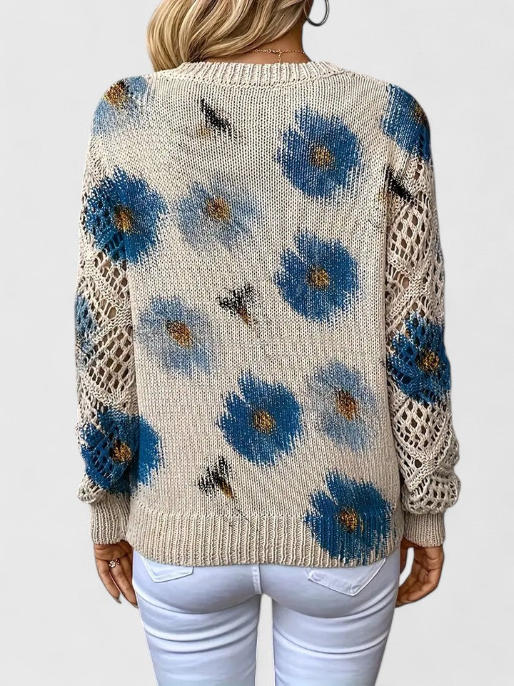 Margaret™ | Dzianinowy sweter z ażurowymi rękawami