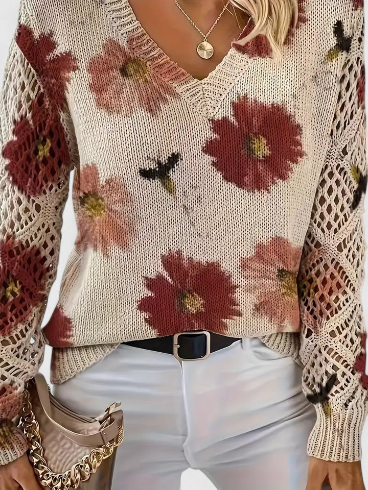 Margaret™ | Dzianinowy sweter z ażurowymi rękawami