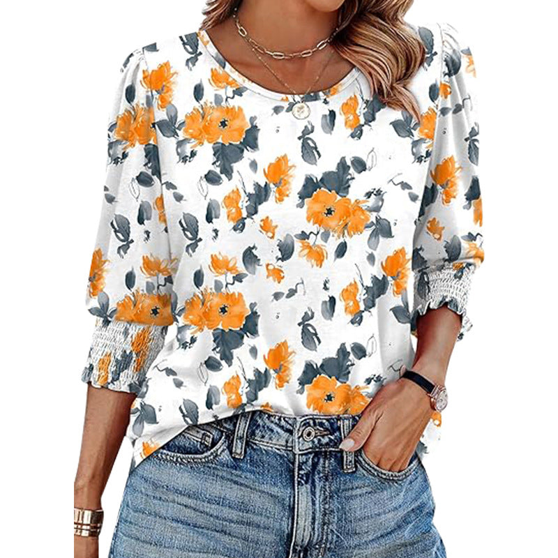 👚 Damski top casualowy z okrągłym dekoltem i nadrukiem