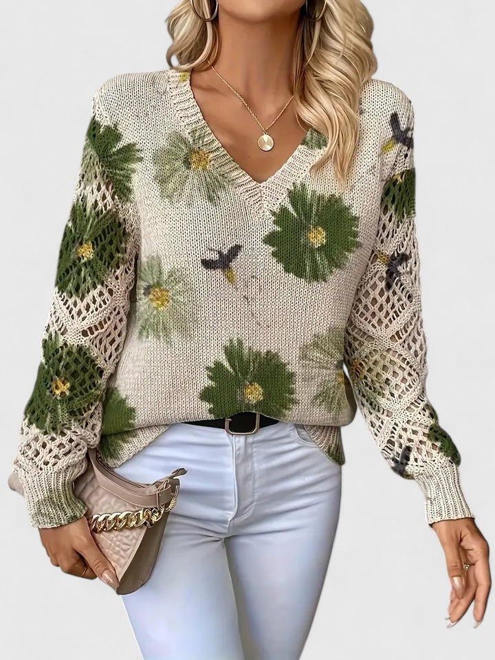 Margaret™ | Dzianinowy sweter z ażurowymi rękawami