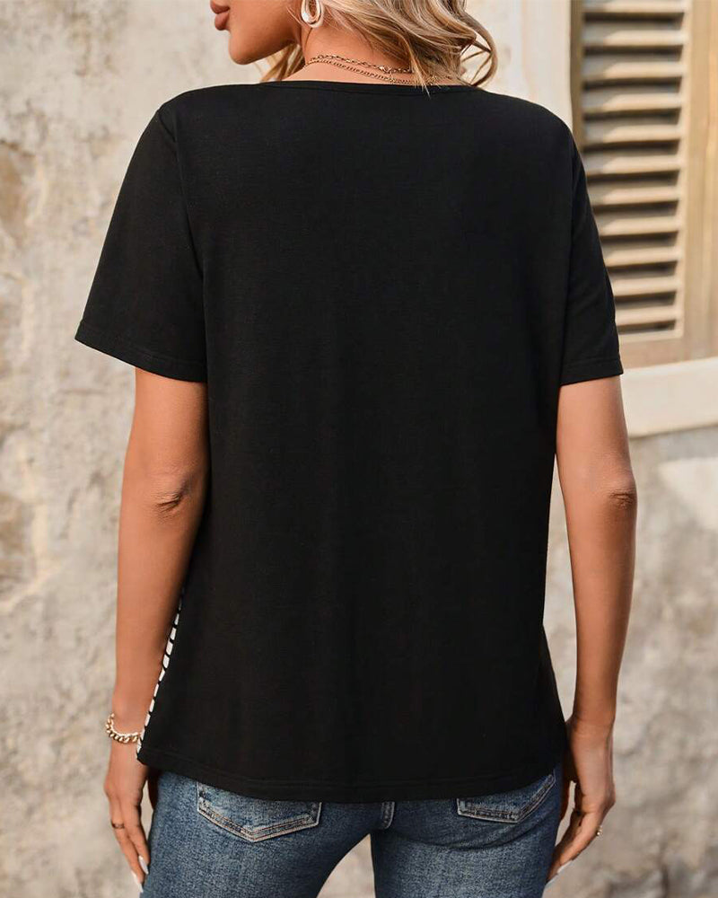 T-shirt swobodny w paski kontrastowy kolor