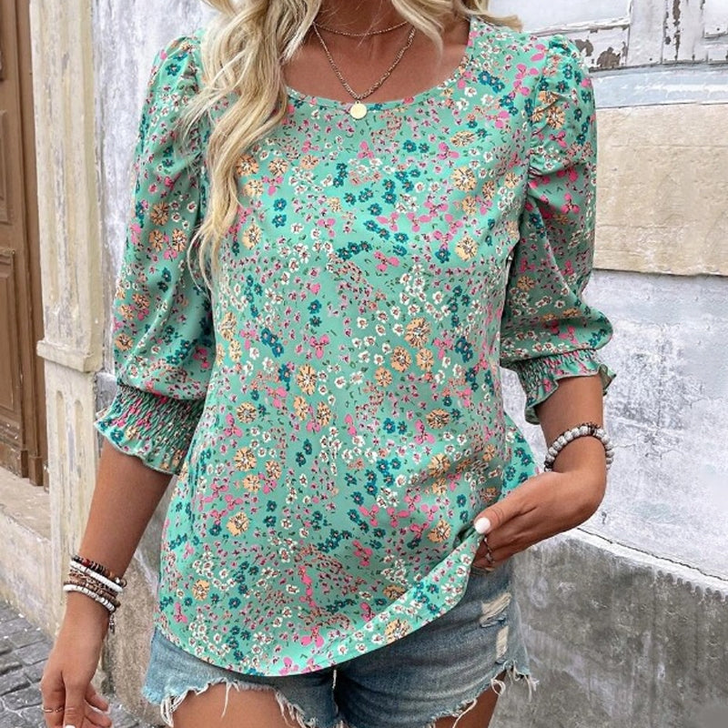 👚 Damski top casualowy z okrągłym dekoltem i nadrukiem