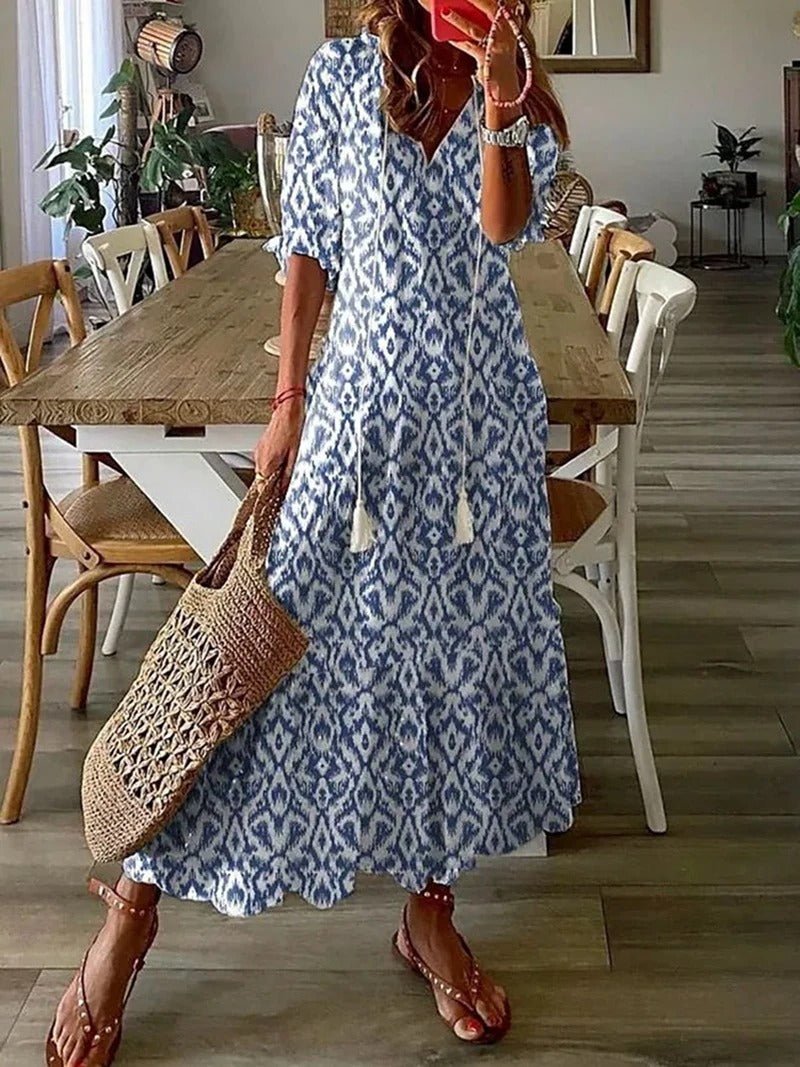 Lana - Sukienka Maxi Boho, Podkreślająca Sylwetkę
