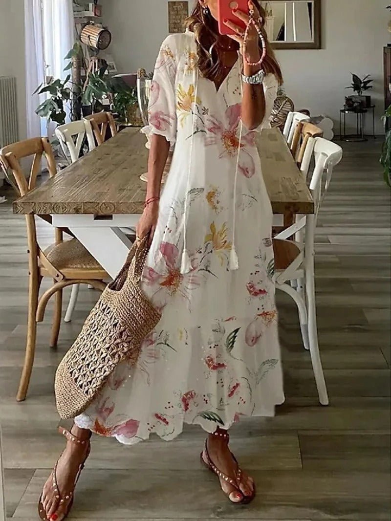 Lana - Sukienka Maxi Boho, Podkreślająca Sylwetkę
