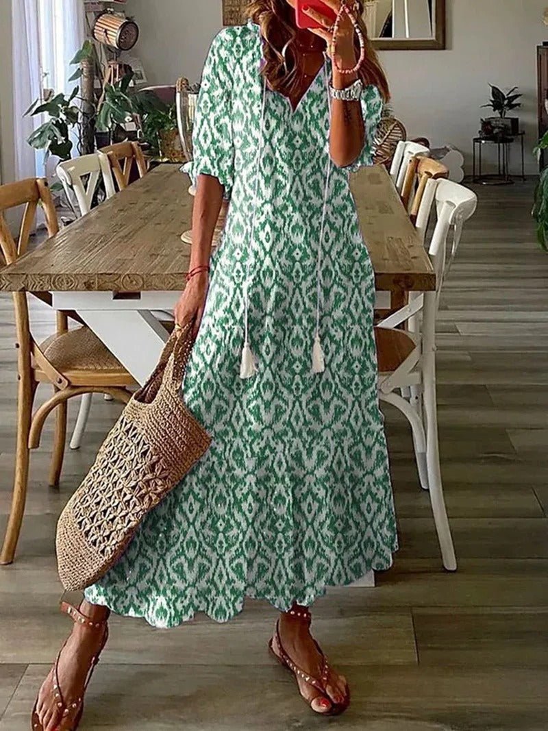 Lana - Sukienka Maxi Boho, Podkreślająca Sylwetkę