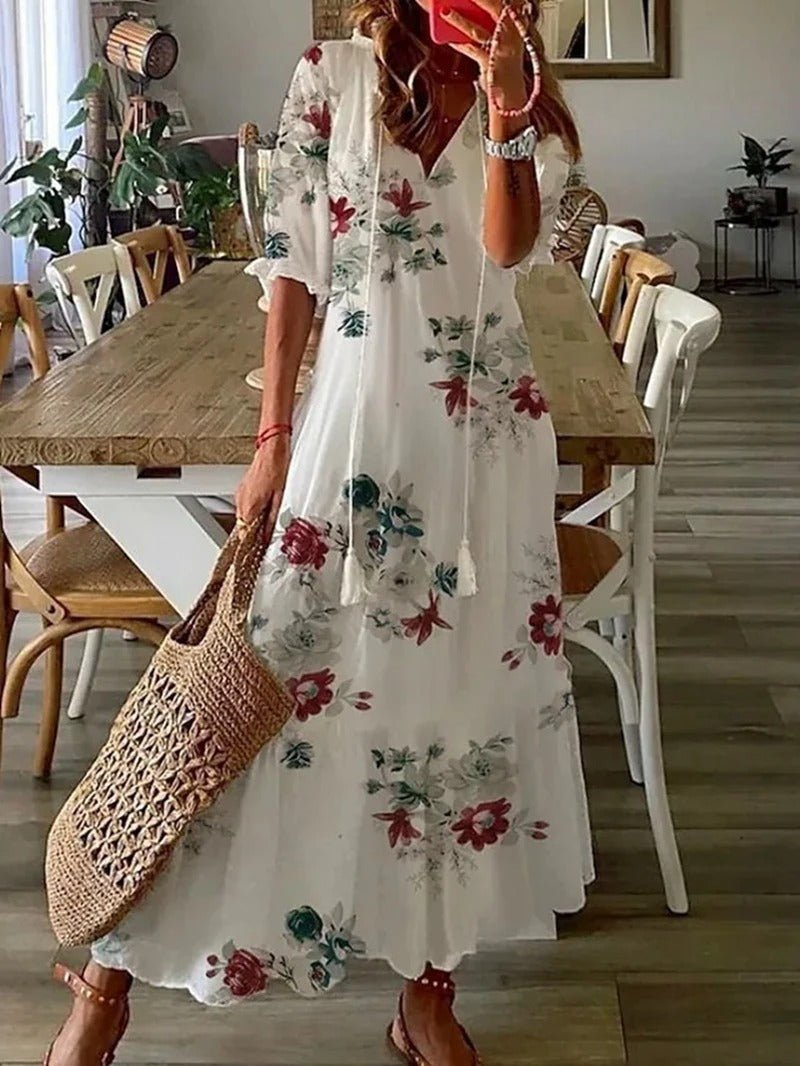 Lana - Sukienka Maxi Boho, Podkreślająca Sylwetkę