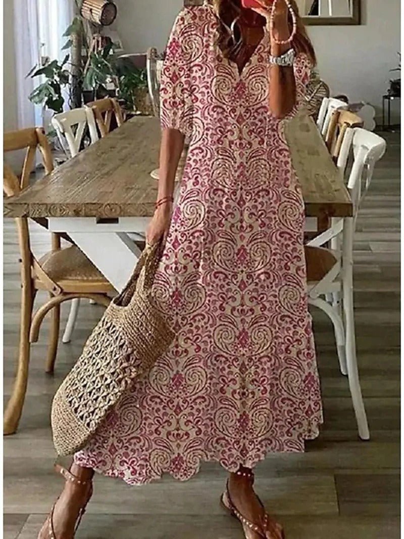Lana - Sukienka Maxi Boho, Podkreślająca Sylwetkę