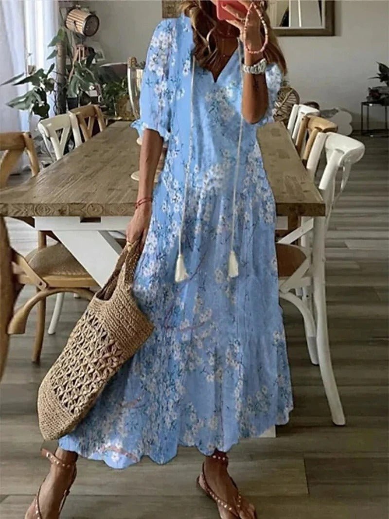 Lana - Sukienka Maxi Boho, Podkreślająca Sylwetkę