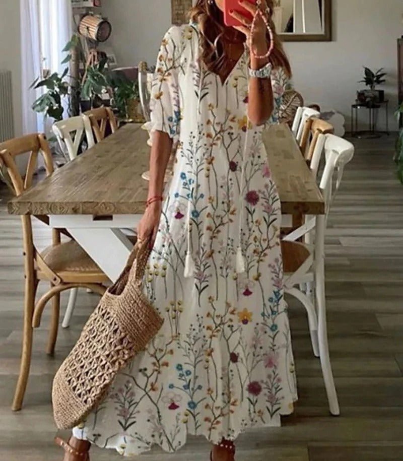 Lana - Sukienka Maxi Boho, Podkreślająca Sylwetkę